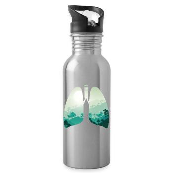 Green nature forest landscape lungs - Water bottle with straw - silver - Right