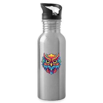 Eule buntes Aquarell Cartoon Kawaii Tier - Trinkflasche mit integriertem Trinkhalm - Lightsilver - Rechts