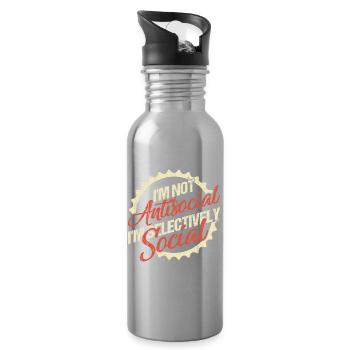 I'm Not Antisocial, I'm Selectively Social - Water bottle with straw - silver - Right