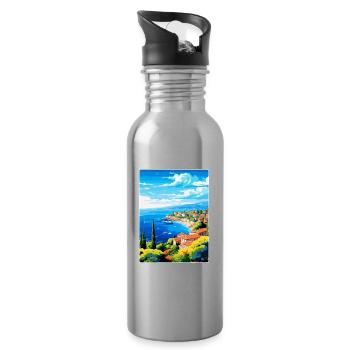 Cote D Azur France Vintage Travel Poster Souvenir - Water bottle with straw - silver - Right