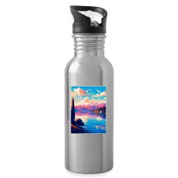 Lago Maggiore Schweiz Vintage Reiseplakat - Trinkflasche mit integriertem Trinkhalm - Lightsilver - Rechts