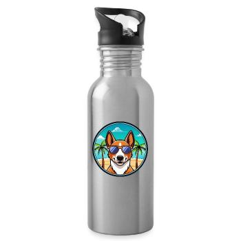 Basenji Hunderasse Cartoon Sonnenbrille Strand - Trinkflasche mit integriertem Trinkhalm - Lightsilver - Rechts