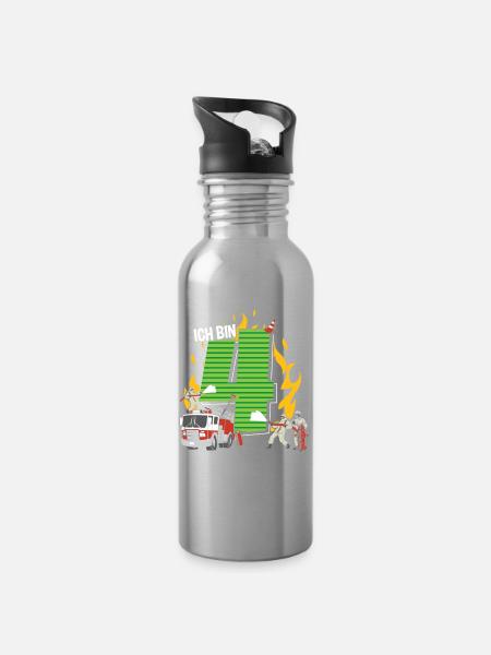 4 Geburtstag Kindergeburtstag Bin 4 Jahre - Trinkflasche mit integriertem Trinkhalm - Lightsilver