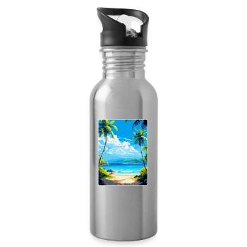 Islands Caribbean Travel Poster Souvenir - Water bottle with straw - silver - Right