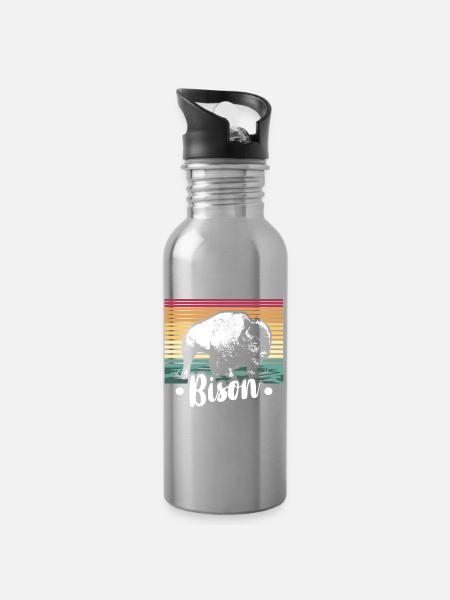 Zotteliger Bison Steppenbewohner - Trinkflasche mit integriertem Trinkhalm - Lightsilver
