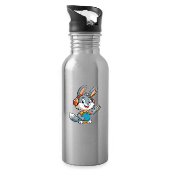 Kaninchen Lustige Cartoon Figur Kopfhörer Musik - Trinkflasche mit integriertem Trinkhalm - Lightsilver - Rechts