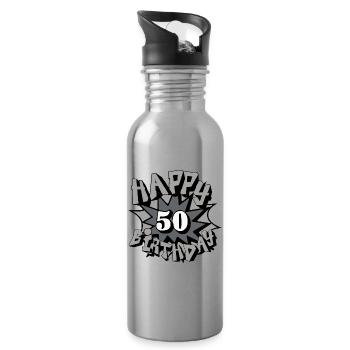 50.Geburtstag,50 Jahre,Airbrush, Happy Birthday(25 - Water bottle with straw - silver - Right