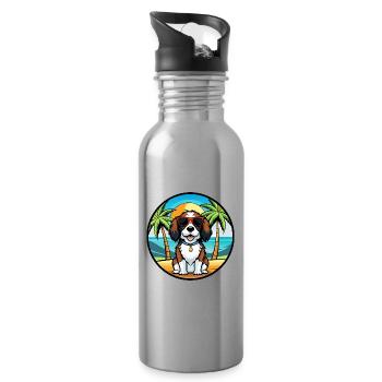 English Springer Spaniel Hunderasse Cartoon Beach - Trinkflasche mit integriertem Trinkhalm - Lightsilver - Rechts