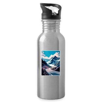 Berg Großglockner Österreich Reiseposter - Trinkflasche mit integriertem Trinkhalm - Lightsilver - Rechts