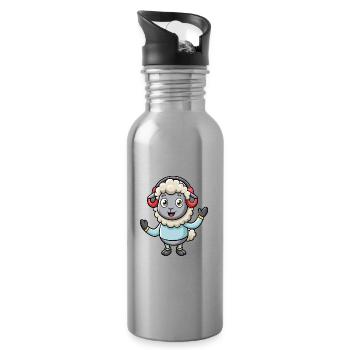 Schaf Lustige Zeichentrickfigur Kopfhörer Musik - Trinkflasche mit integriertem Trinkhalm - Lightsilver - Rechts