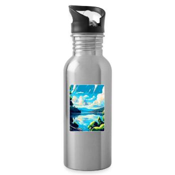 Danube River Europe Vintage Travel Poster Souvenir - Water bottle with straw - silver - Right