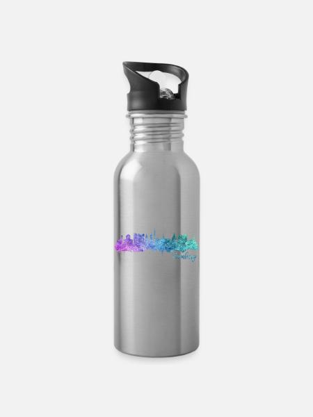 Hamburg Skyline - Trinkflasche mit integriertem Trinkhalm - Lightsilver
