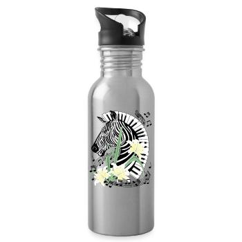 Klavier Zebra Piano Lilien Musik Keyboard Flügel - Trinkflasche mit integriertem Trinkhalm - Lightsilver - Rechts