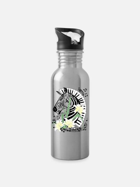 Klavier Zebra Piano Lilien Musik Keyboard Flügel - Trinkflasche mit integriertem Trinkhalm - Lightsilver