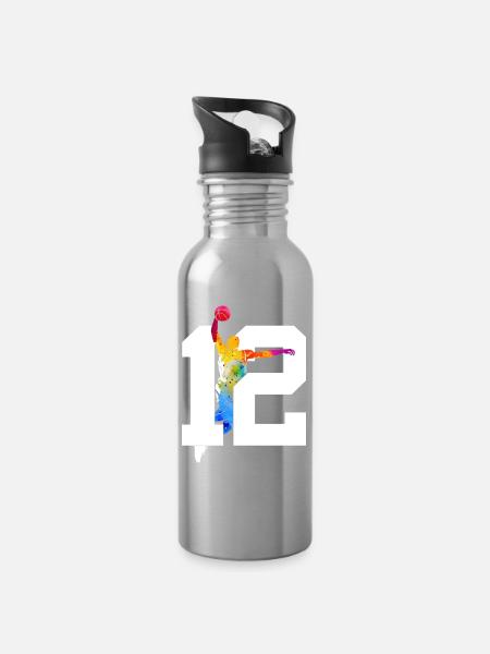 NUMMER 12 BASKETBALL 12. GEBURTSTAG - Trinkflasche mit integriertem Trinkhalm - Lightsilver