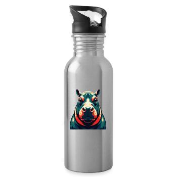 Nilpferd Cartoon Figur Buntes Haustier Tier - Trinkflasche mit integriertem Trinkhalm - Lightsilver - Rechts