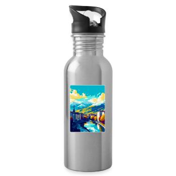 Grenoble France Vintage Travel Poster Souvenir WPA - Water bottle with straw - silver - Right