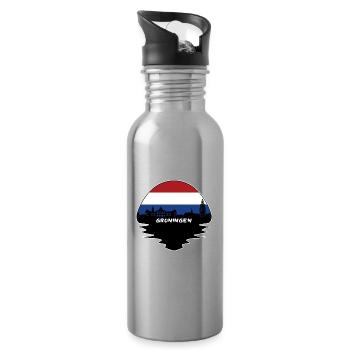 Groningen Niederlande Flagge Skyline Silhouette Trav - Trinkflasche mit integriertem Trinkhalm - Lightsilver - Rechts
