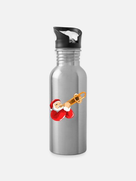 Schwungvoller Posaunist Weihnachtsmann - Trinkflasche mit integriertem Trinkhalm - Lightsilver