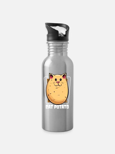 Dessin animé Chat Patate - Gourde avec paille intégrée - argent clair