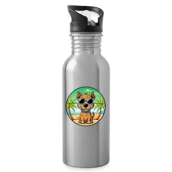 Teddy Roosevelt Terrier Hunderasse Cartoon Strand - Trinkflasche mit integriertem Trinkhalm - Lightsilver - Rechts