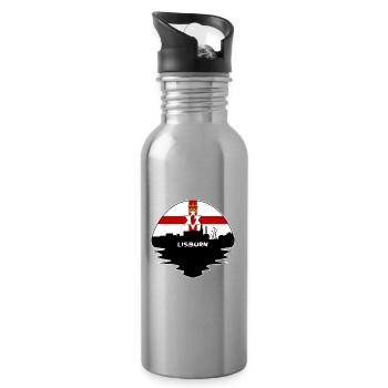 Lisburn-Nordirland-Flaggen-Skyline-Schattenbild T - Trinkflasche mit integriertem Trinkhalm - Lightsilver - Rechts