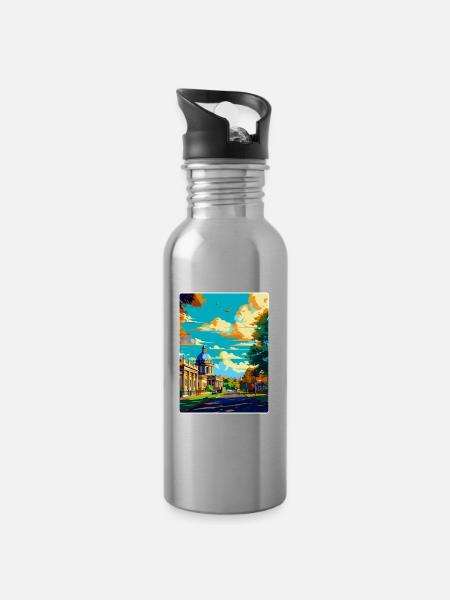 Greenwich London England Vereinigtes Königreich Vintage Reiseposter - Trinkflasche mit integriertem Trinkhalm - Lightsilver