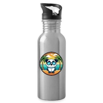 Panda Lustige Cartoon Sommer Strand Sonnenbrille Cool - Trinkflasche mit integriertem Trinkhalm - Lightsilver - Rechts