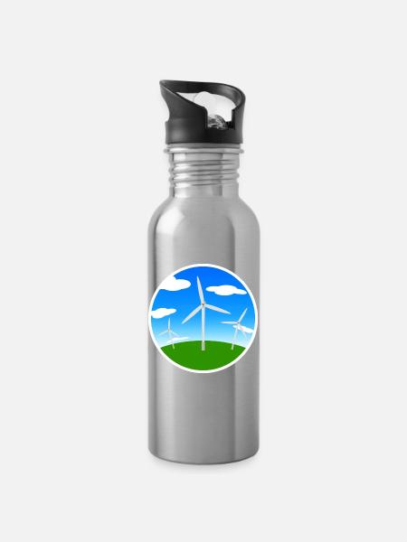 Windräder - Trinkflasche mit integriertem Trinkhalm - Lightsilver