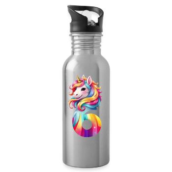6TH BIRTHDAY UNICORN - Water bottle with straw - silver - Right