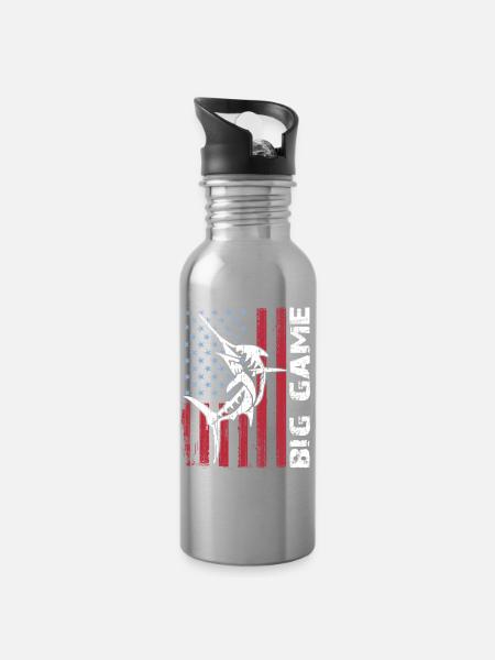 Springender Marlin mit US Flagge Hochseefischen - Trinkflasche mit integriertem Trinkhalm - Lightsilver