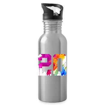 NUMMER 20 JAHRE ALT 20. GEBURTSTAG - Trinkflasche mit integriertem Trinkhalm - Lightsilver - Rechts
