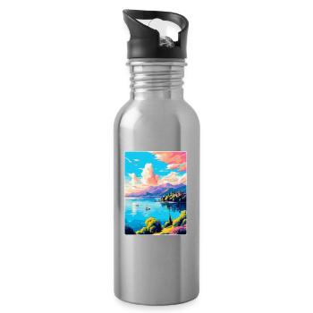 Lago Maggiore Schweiz Vintage Reiseplakat - Trinkflasche mit integriertem Trinkhalm - Lightsilver - Rechts