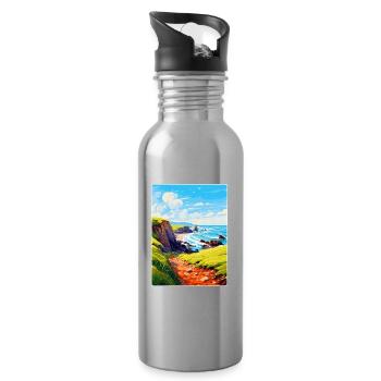 Hartland Quay Devon Vintage Travel Poster Souvenir - Water bottle with straw - silver - Right