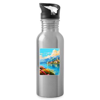 Lac de Côme Italie Affiche de voyage vintage Souvenir WPA - Gourde avec paille intégrée - argent clair - Droite