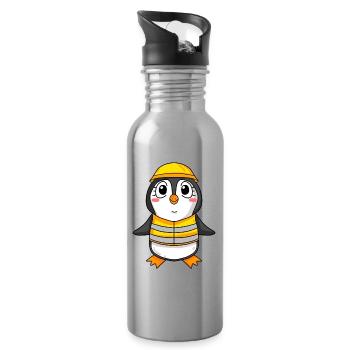 Topping out penguin house building house building gift - Water bottle with straw - silver - Right