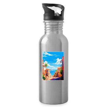 Palma Nova Spain Vintage Travel Poster Souvenir - Water bottle with straw - silver - Right