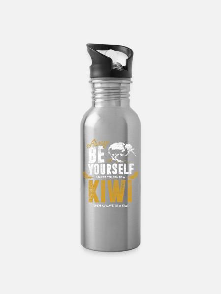 Flugunfähiger Kiwivogel Neuseeland - Trinkflasche mit integriertem Trinkhalm - Lightsilver