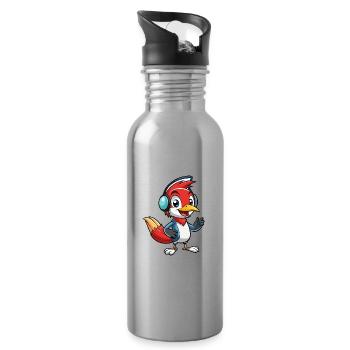 Woodpecker Funny Cartoon Character Musique de casque - Gourde avec paille intégrée - argent clair - Droite