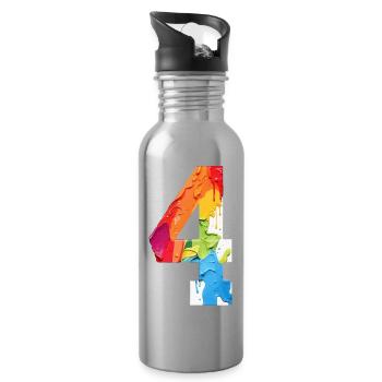 FARBIG NUMMER 4 BUNT 4. GEBURTSTAG - Trinkflasche mit integriertem Trinkhalm - Lightsilver - Rechts