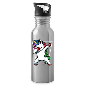 Unicorn Dab with Rainbow - Water bottle with straw - silver - Right