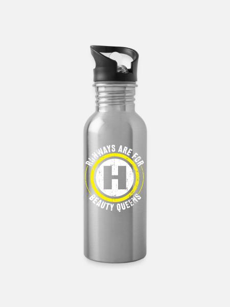 Helicopter Pilot Geschenk - Trinkflasche mit integriertem Trinkhalm - Lightsilver