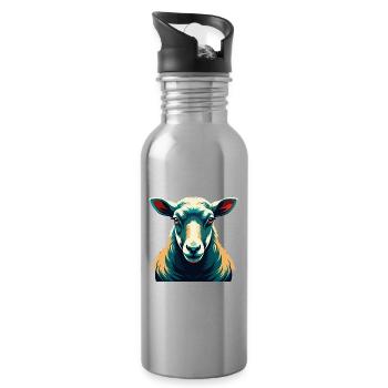 Schaf Cartoon Figur Buntes Haustier Tier - Trinkflasche mit integriertem Trinkhalm - Lightsilver - Rechts