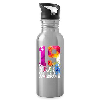 19 YEARS OF BEING AWESOME 19TH BIRTHDAY - Water bottle with straw - silver - Right