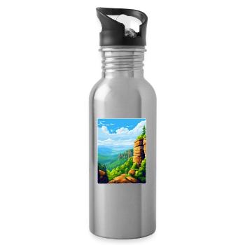 Montagne de grès de l’Elbe Allemagne Affiche de voyage WPA - Gourde avec paille intégrée - argent clair - Droite
