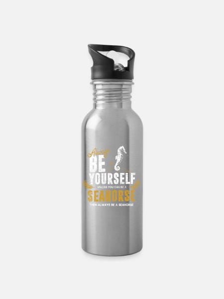 Elegantes Seepferdchen Tiefsee - Trinkflasche mit integriertem Trinkhalm - Lightsilver