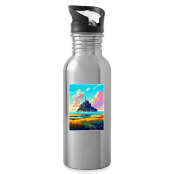 Mont Saint Michel Frankreich Vintage Reiseposter WPA - Trinkflasche mit integriertem Trinkhalm - Lightsilver - Rechts