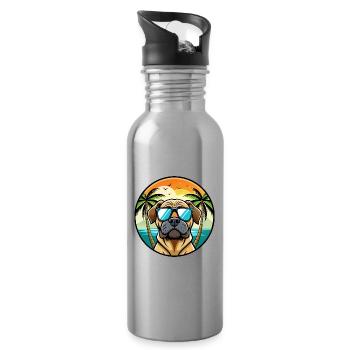 Englische Dogge Hund Rasse Cartoon Sonnenbrille Strand - Trinkflasche mit integriertem Trinkhalm - Lightsilver - Rechts