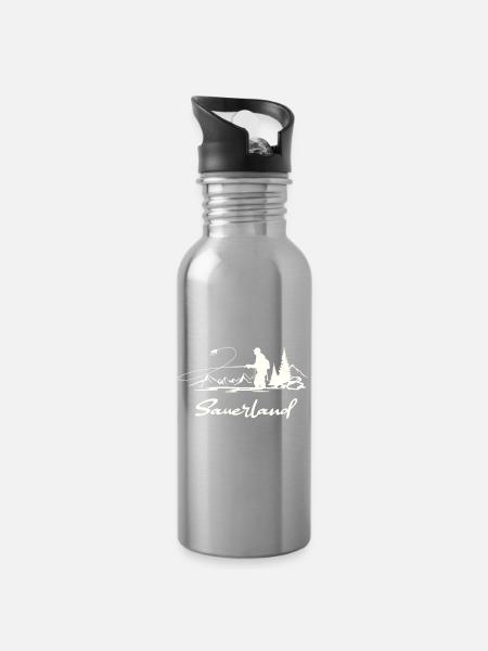 Sauerland Fliegenfischen - Trinkflasche mit integriertem Trinkhalm - Lightsilver