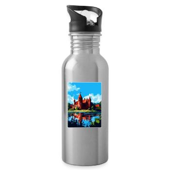 Malbork Castle Poland Vintage Travel Poster WPA - Water bottle with straw - silver - Right
